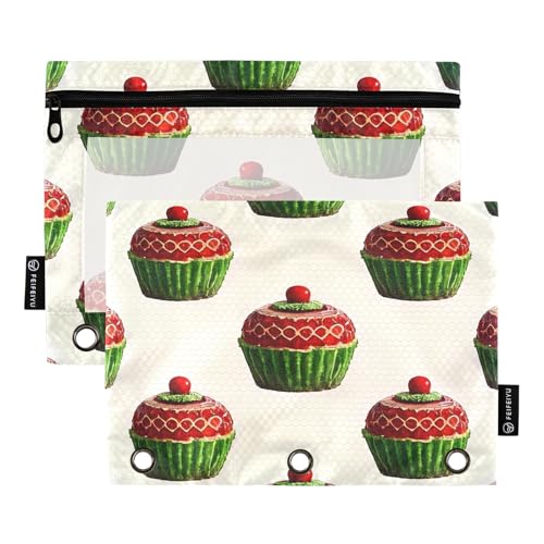 Nexawaveo Cupcakes, leichtes Federmäppchen-Set für 3-Ringbinder, glatter Reißverschluss mit transparentem PVC-Fenster, Federmäppchen für Schulbedarf, 2 Stück von Nexawaveo