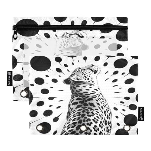 Nexawaveo Dot Art Federmäppchen-Set für 3-Ringbinder, glatter Reißverschluss mit transparentem PVC-Fenster, schwarz-weiß, 2 Stück von Nexawaveo