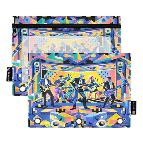 Nexawaveo Dynamic Band Stage Federmäppchen-Set für 3-Ringbinder, glatter Reißverschluss mit transparentem PVC-Fenster, Federmäppchen für Schulbedarf, 2 Stück von Nexawaveo
