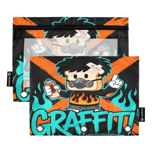 Nexawaveo Edgy Toast Dark Federmäppchen-Set für 3-Ringbinder, glatter Reißverschluss mit transparentem PVC-Fenster, Federmäppchen für Schulbedarf, 2 Stück von Nexawaveo