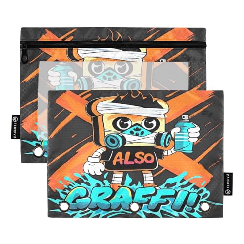 Nexawaveo Edgy Vibes Toast Dark Federmäppchen-Set für 3-Ringbinder, glatter Reißverschluss mit transparentem PVC-Fenster, Federmäppchen für Schulbedarf, 2 Stück von Nexawaveo