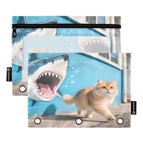 Nexawaveo Escape Cat Federmäppchen-Set für 3-Ringbinder, glatter Reißverschluss mit transparentem PVC-Fenster, Federmäppchen für Schulbedarf, 2 Stück von Nexawaveo