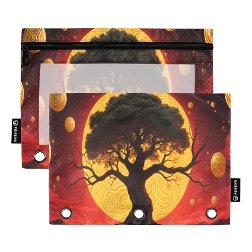 Nexawaveo Ethereal Tree Scarlet Federmäppchen-Set für 3-Ringbuch, glatter Reißverschluss mit transparentem PVC-Fenster, Federmäppchen für Schulbedarf, 2 Stück von Nexawaveo