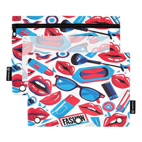 Nexawaveo Fashion Icons Federmäppchen-Set für 3-Ringbinder, glatter Reißverschluss mit transparentem PVC-Fenster, Weiß, 2 Stück von Nexawaveo