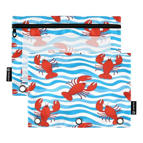 Nexawaveo Federmäppchen-Set für 3-Ringbinder, glatter Reißverschluss mit transparentem PVC-Fenster, Federmäppchen für Schulbedarf, Hummer-Blau (Blue Sea), 2 Stück von Nexawaveo