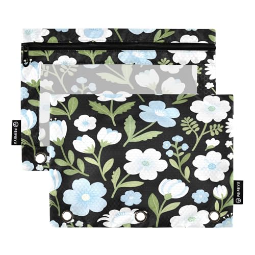 Nexawaveo Federmäppchen-Set für 3-Ringbinder, glatter Reißverschluss mit transparentem PVC-Fenster, Hellblau, Weiß, 2 Stück von Nexawaveo