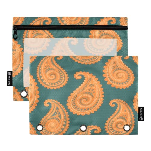 Nexawaveo Federmäppchen-Set für 3-Ringbinder, glatter Reißverschluss mit transparentem PVC-Fenster, Helles Paisleymappe, Blaugrün, 2 Stück von Nexawaveo
