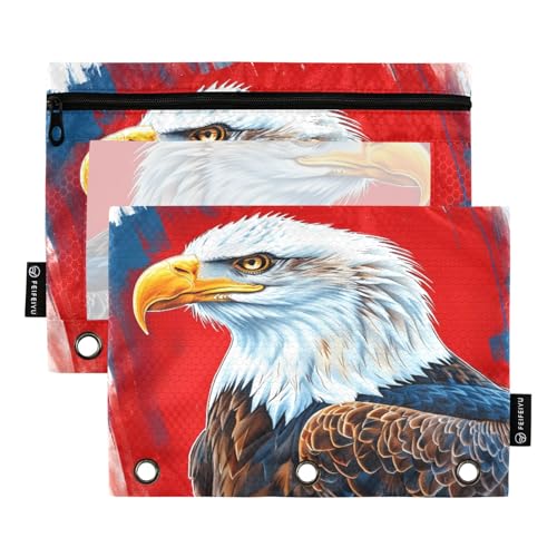 Nexawaveo Federmäppchen-Set für 3-Ringbinder, glatter Reißverschluss mit transparentem PVC-Fenster, für Schulbedarf, Ölgemälde, Rot / Blau, 2 Stück von Nexawaveo