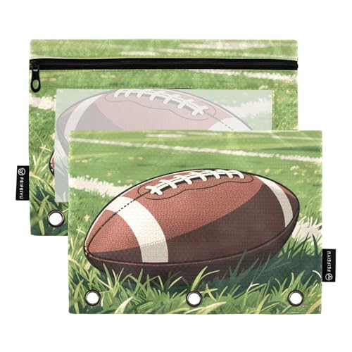 Nexawaveo Federmäppchen-Set für 3-Ringordner, glatter Reißverschluss mit transparentem PVC-Fenster, Federmäppchen für Schulbedarf, Fußballgrün, 2 Stück von Nexawaveo