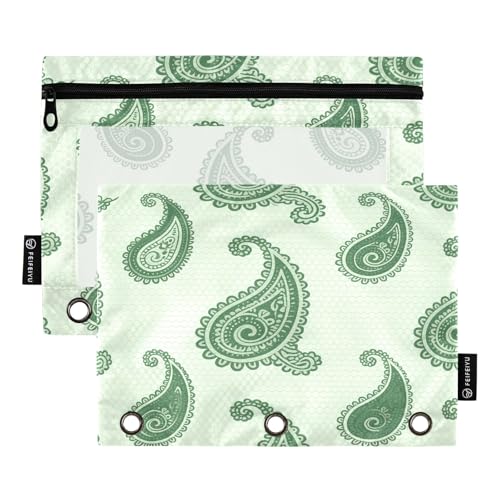 Nexawaveo Federmäppchen-Set für 3-Ringordner, glatter Reißverschluss mit transparentem PVC-Fenster, Helles Paisleymappe, 2 Stück von Nexawaveo