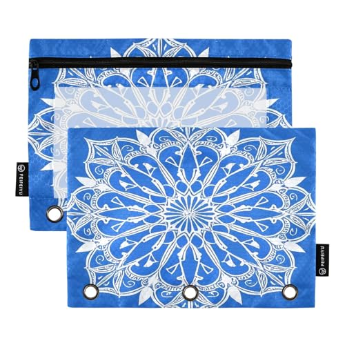 Nexawaveo Federmäppchen-Set mit 3 Ringbüchern, mit transparentem PVC-Fenster, 2 Stück, Blau und Weiß, 2 Stück von Nexawaveo