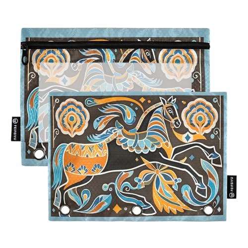 Nexawaveo Federmäppchen-Set mit Art-Deco-inspiriertem Pferd, schwarz, 2 Stück, für 3-Ringbinder, glatter Reißverschluss mit transparentem PVC-Fenster, Federmäppchen für Schulbedarf Nexawaveo Federmäppchen-Set mit Art-Deco-inspiriertem Pferd, schwarz, 2 Stück, für 3-Ringbinder, glatter Reißverschluss mit transparentem PVC-Fenster, Federmäppchen für Schulbedarf von Nexawaveo