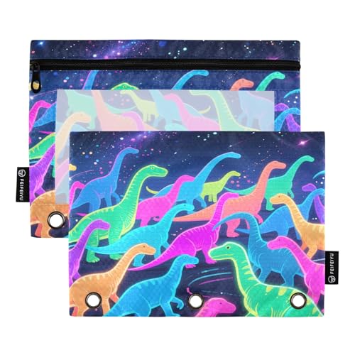 Nexawaveo Federmäppchen-Set mit Dinosaurier-Motiv, für 3-Ringbinder, glatter Reißverschluss mit transparentem PVC-Fenster, Federmäppchen für Schulbedarf, 2 Stück von Nexawaveo