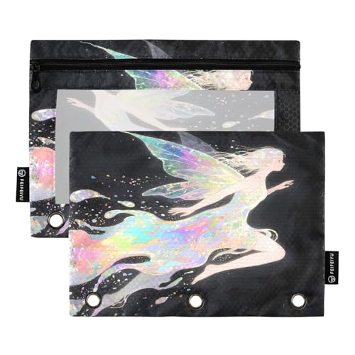 Nexawaveo Federmäppchen-Set mit Fee auf schwarzem 2er-Pack für 3-Ringbinder, glatter Reißverschluss mit transparentem PVC-Fenster, Federmäppchen für Schulbedarf Nexawaveo Federmäppchen-Set mit Fee auf schwarzem 2er-Pack für 3-Ringbinder, glatter Reißverschluss mit transparentem PVC-Fenster, Federmäppchen für Schulbedarf von Nexawaveo