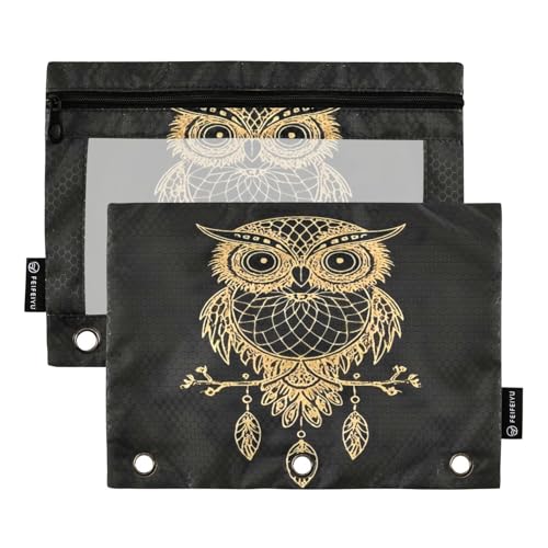 Nexawaveo Federmäppchen-Set mit goldfarbenem Eulen-Design, für 3-Ringbinder, glatter Reißverschluss mit transparentem PVC-Fenster, Federmäppchen für Schulbedarf, 2 Stück Nexawaveo Federmäppchen-Set mit goldfarbenem Eulen-Design, für 3-Ringbinder, glatter Reißverschluss mit transparentem PVC-Fenster, Federmäppchen für Schulbedarf, 2 Stück von Nexawaveo
