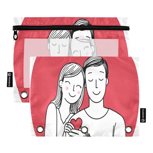 Nexawaveo Federmäppchen für 3-Ringbinder, glatter Reißverschluss mit transparentem PVC-Fenster, für Schulbedarf, 2 Stück, mit rotem Kreis, 2 Stück von Nexawaveo