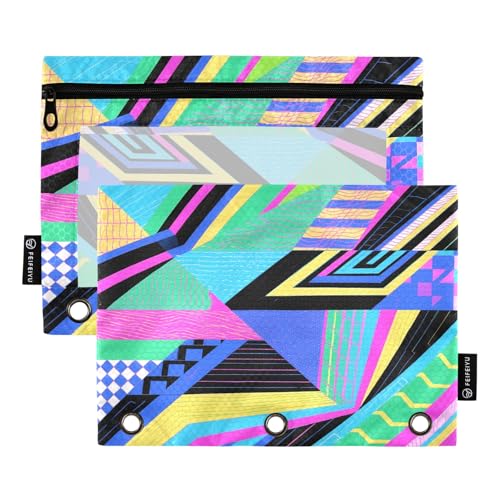 Nexawaveo Federmäppchen für 3-Ringbücher, abstrakt, mehrfarbig, glatter Reißverschluss mit transparentem PVC-Fenster, Federmäppchen für Schulbedarf, 2 Stück von Nexawaveo