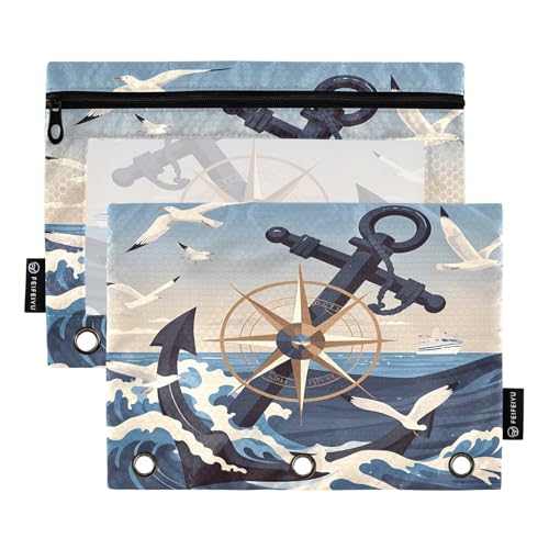 Nexawaveo Federmäppchen für 3-Ringordner, glatter Reißverschluss mit transparentem PVC-Fenster, Maritimblau, 2 Stück von Nexawaveo