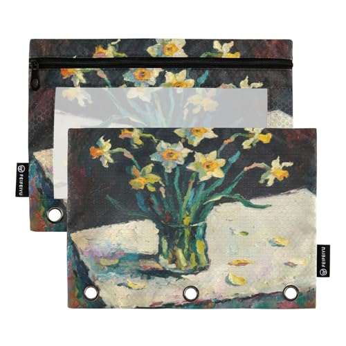 Nexawaveo Federmäppchen für Ölgemälde, Blumen, 2 Stück, für 3-Ringbinder, glatter Reißverschluss mit transparentem PVC-Fenster, Federmäppchen für Schulbedarf Nexawaveo Federmäppchen für Ölgemälde, Blumen, 2 Stück, für 3-Ringbinder, glatter Reißverschluss mit transparentem PVC-Fenster, Federmäppchen für Schulbedarf von Nexawaveo