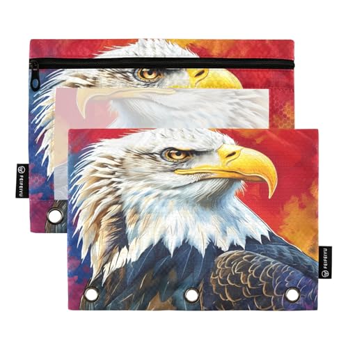 Nexawaveo Federmäppchen für Ölgemälde, Glatzenrot, Gelb, 2 Stück, für 3-Ringbinder, glatter Reißverschluss mit transparentem PVC-Fenster, Federmäppchen für Schulbedarf von Nexawaveo