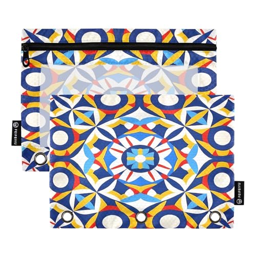 Nexawaveo Federmäppchen in Blau, Rot, Gelb, Weiß, 2 Stück, für 3-Ringbinder, glatter Reißverschluss mit transparentem PVC-Fenster, Federmäppchen für Schulbedarf von Nexawaveo