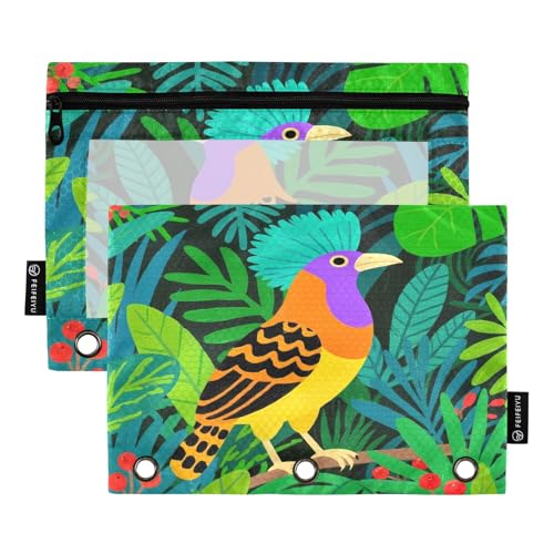 Nexawaveo Federmäppchen mit Cartoon-Vogel-Motiv, 2 Stück, für 3-Ringbinder, glatter Reißverschluss mit transparentem PVC-Fenster, Federmäppchen für Schulbedarf von Nexawaveo