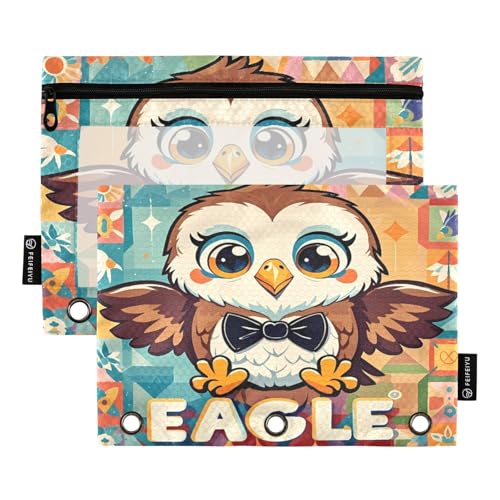 Nexawaveo Federmäppchen mit Cartoon-Vogelmotiv, mehrfarbig, 2 Stück, für 3-Ringbinder, glatter Reißverschluss mit transparentem PVC-Fenster, Federmäppchen für Schulbedarf von Nexawaveo