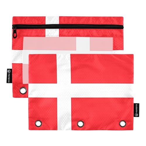 Nexawaveo Federmäppchen mit Dänemark-Flagge, für 3-Ringbinder, glatter Reißverschluss mit transparentem PVC-Fenster, Federmäppchen für Schulbedarf, 2 Stück von Nexawaveo
