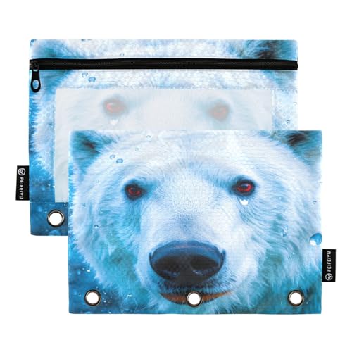 Nexawaveo Federmäppchen mit Eisbär in Blau, 2er-Pack für 3-Ringbinder, glatter Reißverschluss mit transparentem PVC-Fenster, Federmäppchen für Schulbedarf von Nexawaveo