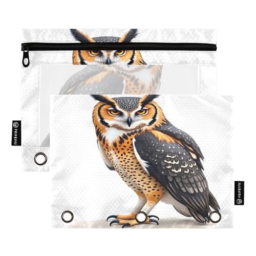 Nexawaveo Federmäppchen mit Eulen-Aufdruck, für 3-Ringbinder, glatter Reißverschluss mit transparentem PVC-Fenster, Federmäppchen für Schulbedarf, 2 Stück von Nexawaveo