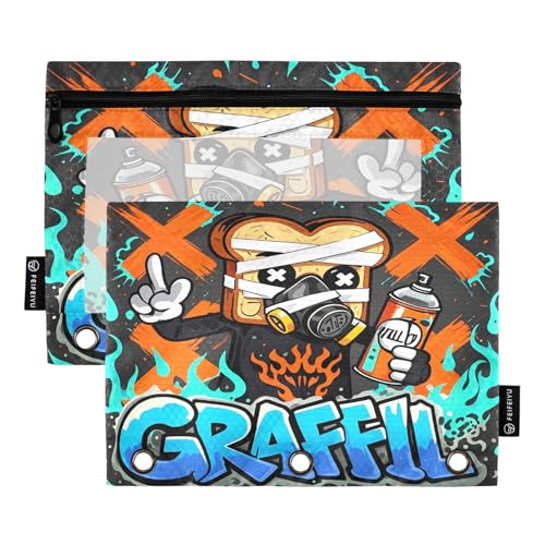 Nexawaveo Federmäppchen mit Graffiti-Thema, Toast-Dunkel, 2er-Pack für 3-Ringbücher, glatter Reißverschluss mit transparentem PVC-Fenster, Federmäppchen für Schulbedarf von Nexawaveo