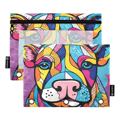 Nexawaveo Federmäppchen mit Hundekopf, abstraktes 2er-Pack, für 3-Ringbinder, glatter Reißverschluss mit transparentem PVC-Fenster, Federmäppchen für Schulbedarf von Nexawaveo