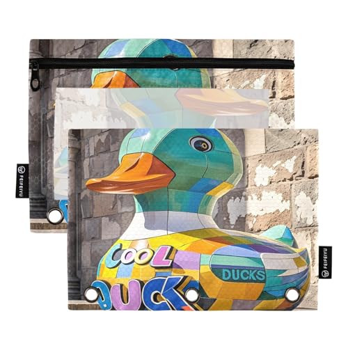 Nexawaveo Federmäppchen mit Mosaik-Entenstein, 2 Stück, für 3-Ringbinder, glatter Reißverschluss mit transparentem PVC-Fenster, Federmäppchen für Schulbedarf von Nexawaveo