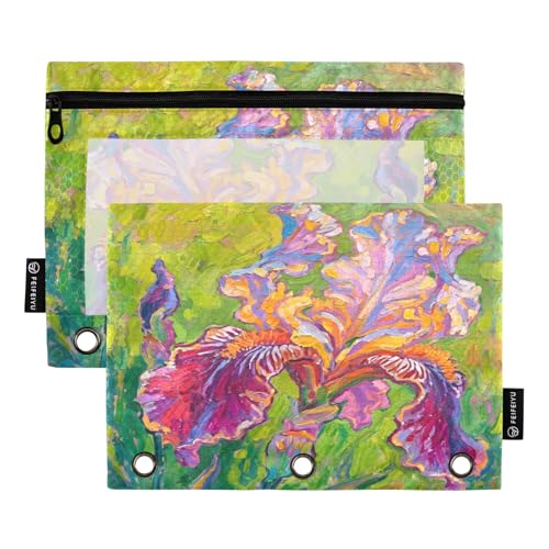 Nexawaveo Federmäppchen mit Ölblume in Grün, 2 Stück, für 3-Ringbücher, glatter Reißverschluss mit transparentem PVC-Fenster, Federmäppchen für Schulbedarf von Nexawaveo