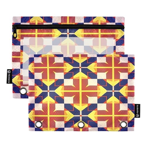 Nexawaveo Federmäppchen mit Pfeil-basiertem Design, Rot, Gelb, Blau, 2 Stück, für 3-Ringbinder, glatter Reißverschluss mit transparentem PVC-Fenster, Federmäppchen für Schulbedarf von Nexawaveo