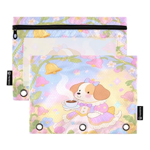 Nexawaveo Federmäppchen mit Prinzessinnen-Motiv, Pastellfarben, 2 Stück, für 3-Ringbinder, glatter Reißverschluss mit transparentem PVC-Fenster, Federmäppchen für Schulbedarf von Nexawaveo