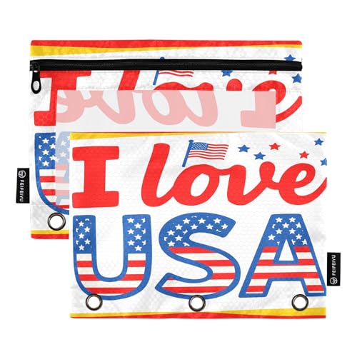 Nexawaveo Federmäppchen mit USA-Flagge, 2 Stück, für 3-Ringbücher, glatter Reißverschluss mit transparentem PVC-Fenster, Federmäppchen für Schulbedarf von Nexawaveo
