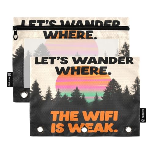 Nexawaveo Federmäppchen mit Wald-Sonnenuntergang-Zitat, 2 Stück, Set für 3-Ringbinder, glatter Reißverschluss mit transparentem PVC-Fenster, Federmäppchen für Schulbedarf von Nexawaveo