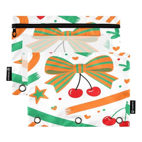 Nexawaveo Federmäppchen mit buntem Schleifen-Design, für 3-Ringbinder, glatter Reißverschluss mit transparentem PVC-Fenster, Federmäppchen für Schulbedarf, 2 Stück von Nexawaveo
