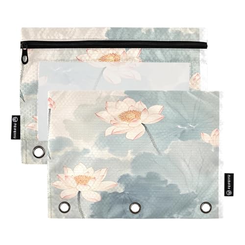 Nexawaveo Federmäppchen mit chinesischer Malerei, 2 Stück, für 3-Ringbinder, glatter Reißverschluss mit transparentem PVC-Fenster, Federmäppchen für Schulbedarf von Nexawaveo