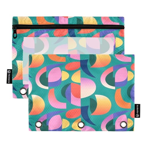 Nexawaveo Federmäppchen mit dreieckigem Farbverlaufsmuster, 2 Stück, für 3-Ringbinder, glatter Reißverschluss mit transparentem PVC-Fenster, Federmäppchen für Schulbedarf von Nexawaveo
