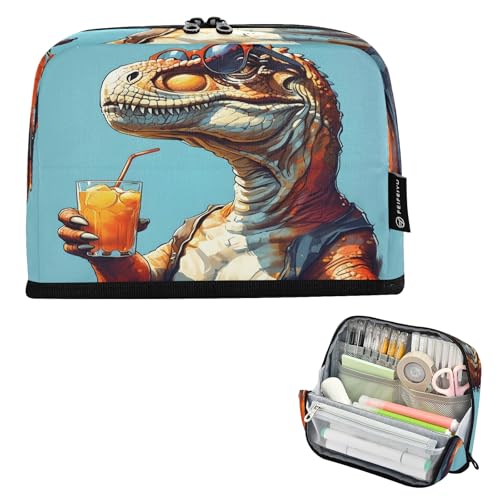 Nexawaveo Federmäppchen mit großem Fassungsvermögen, 21,1 x 15 cm, Cartoon-Dinosaurier, für Schule, Büro, Reisen von Nexawaveo