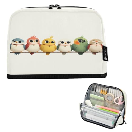 Nexawaveo Federmäppchen mit großem Fassungsvermögen, 21,1 x 15 cm, Charming Birds Linup, weißes Stifteetui für Schule, Büro, Reisen Nexawaveo Federmäppchen mit großem Fassungsvermögen, 21,1 x 15 cm, Charming Birds Linup, weißes Stifteetui für Schule, Büro, Reisen von Nexawaveo