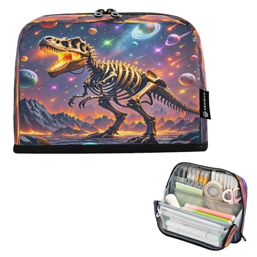 Nexawaveo Federmäppchen mit großem Fassungsvermögen, 21,1 x 15 cm, Dinosaurier-Skelett, kosmisches Stifteetui für Schule, Büro, Reisen von Nexawaveo