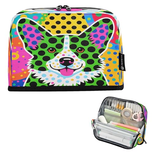 Nexawaveo Federmäppchen mit großem Fassungsvermögen, 21,1 x 15 cm, Hund in grün gepunktet, Stifteetui für Schule, Büro, Reisen Nexawaveo Federmäppchen mit großem Fassungsvermögen, 21,1 x 15 cm, Hund in grün gepunktet, Stifteetui für Schule, Büro, Reisen von Nexawaveo