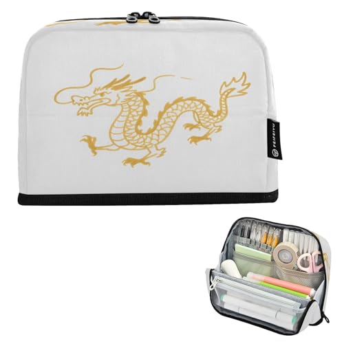 Nexawaveo Federmäppchen mit großem Fassungsvermögen, 21,1 x 15 cm, goldener Drache, weiß, Stifteetui für Schule, Büro, Reisen Nexawaveo Federmäppchen mit großem Fassungsvermögen, 21,1 x 15 cm, goldener Drache, weiß, Stifteetui für Schule, Büro, Reisen von Nexawaveo