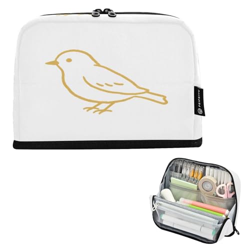 Nexawaveo Federmäppchen mit großem Fassungsvermögen, 21,1 x 15 cm, goldener Vogelumriss, weiß, Stifteetui für Schule, Büro, Reisen Nexawaveo Federmäppchen mit großem Fassungsvermögen, 21,1 x 15 cm, goldener Vogelumriss, weiß, Stifteetui für Schule, Büro, Reisen von Nexawaveo