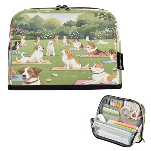 Nexawaveo Federmäppchen mit großem Fassungsvermögen, 21,1 x 15 cm, niedliche Hunde, die Yoga machen, im Garten, Stifteetui für Schule, Büro, Reisen von Nexawaveo