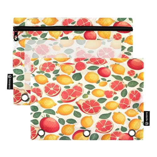 Nexawaveo Federmäppchen mit lebhaftem Zitrus-Mischgewebe, leicht, 2 Stück, für 3-Ringbinder, glatter Reißverschluss mit transparentem PVC-Fenster, Federmäppchen für Schulbedarf von Nexawaveo
