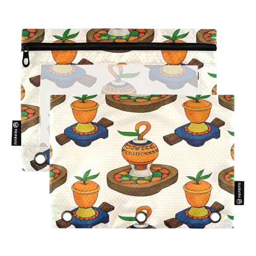 Nexawaveo Federmäppchen mit orangefarbenem Motiv, leicht, 2 Stück, für 3-Ringbinder, glatter Reißverschluss mit transparentem PVC-Fenster, Federmäppchen für Schulbedarf von Nexawaveo